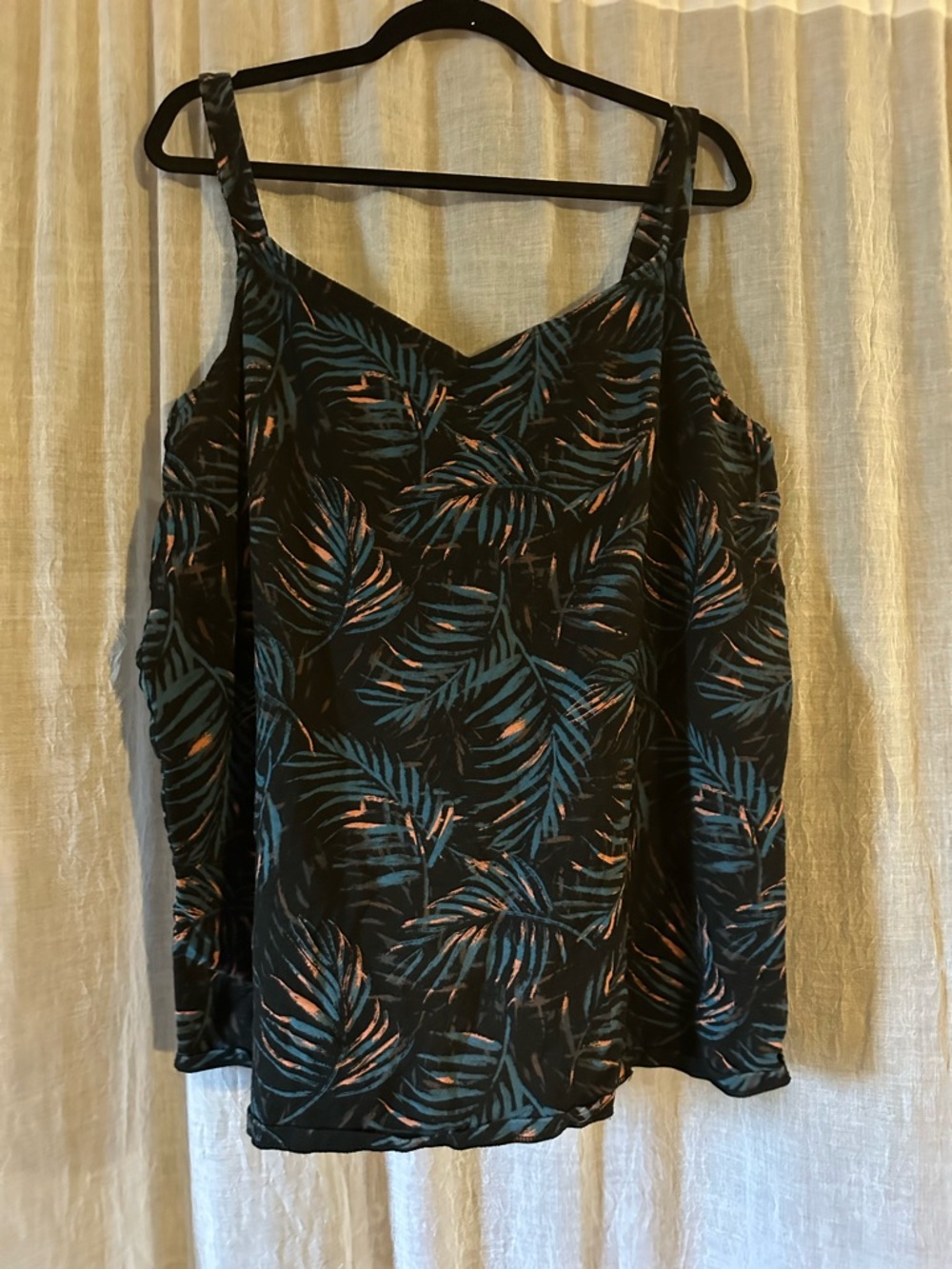 torrid Black Palm-Print Cami with Teal and Coral Leaves